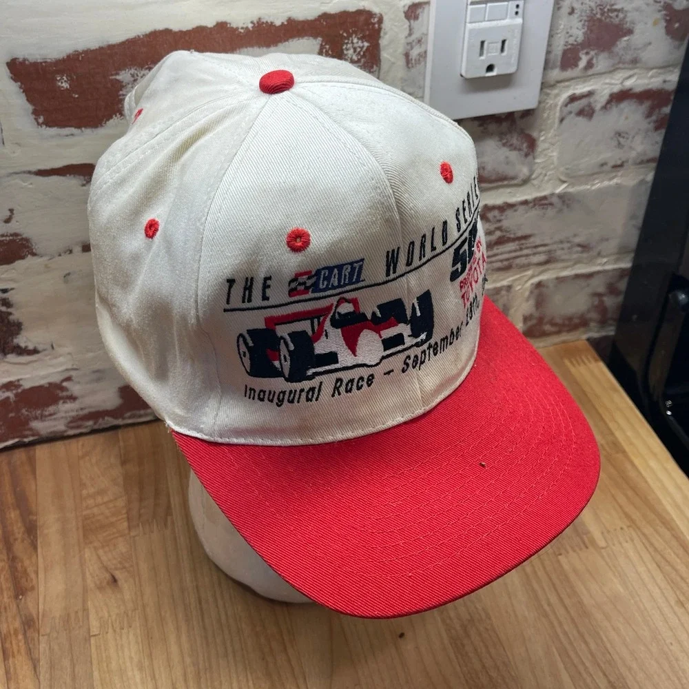 Vintage 1997 CART World Series 500 Inaugural Race Snapback Hat Toyota White Red